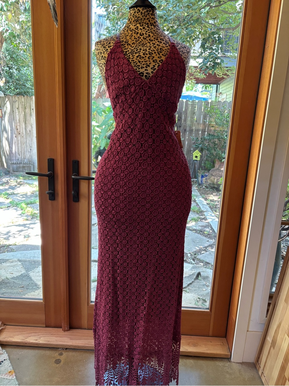Martin McCrea Burgundy Lace Halter Maxi Dress